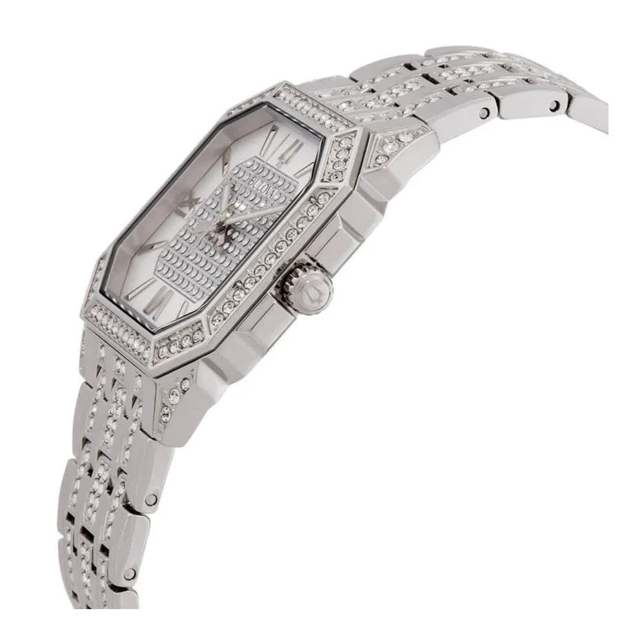 Bulova Crystal Mens Silver Watch 96a285 -korean beauty