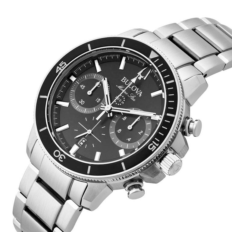 Bulova Marine Star Mens Black Watch 96b272 -korean beauty