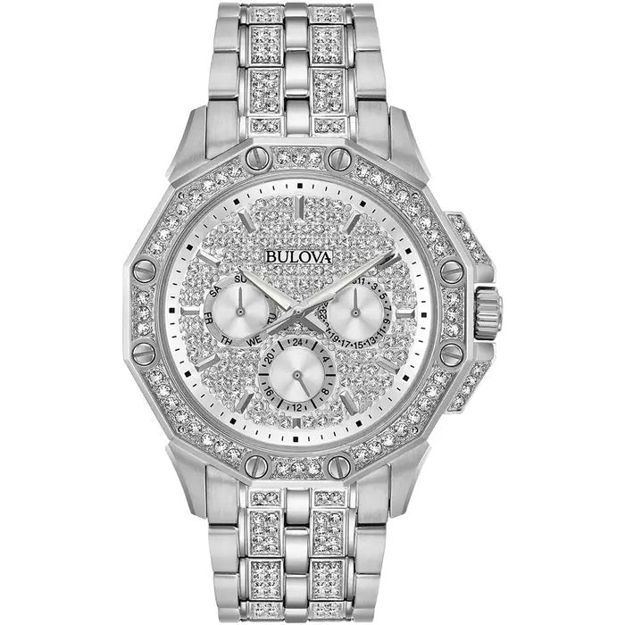 Bulova Crystal Mens Silver Watch 96c134 -korean beauty