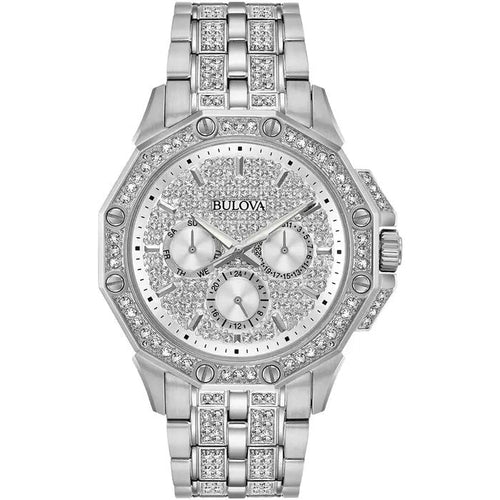 Bulova Crystal Mens Silver Watch 96c134 -korean beauty