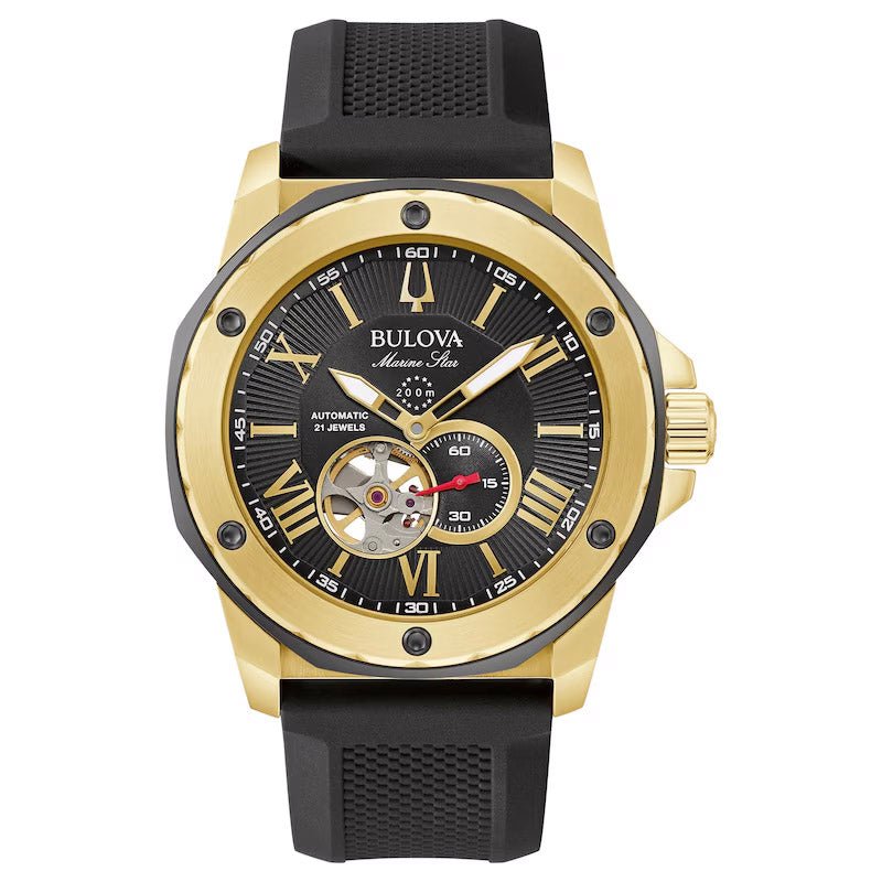 Bulova Marine Star Mens Black Watch 98a272 -korean beauty