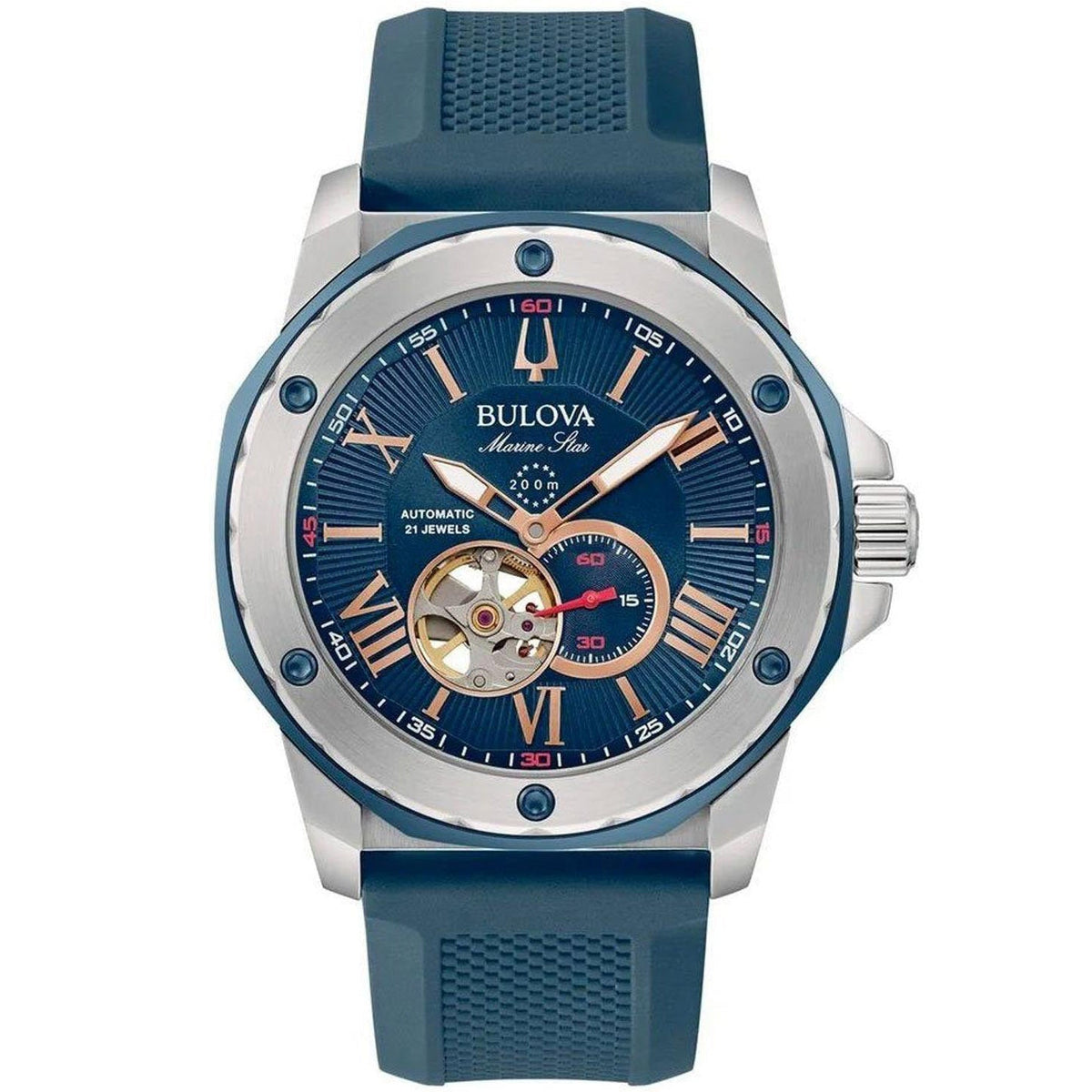 Bulova Marine Star Auto Mens Blue Watch 98a282 -korean beauty