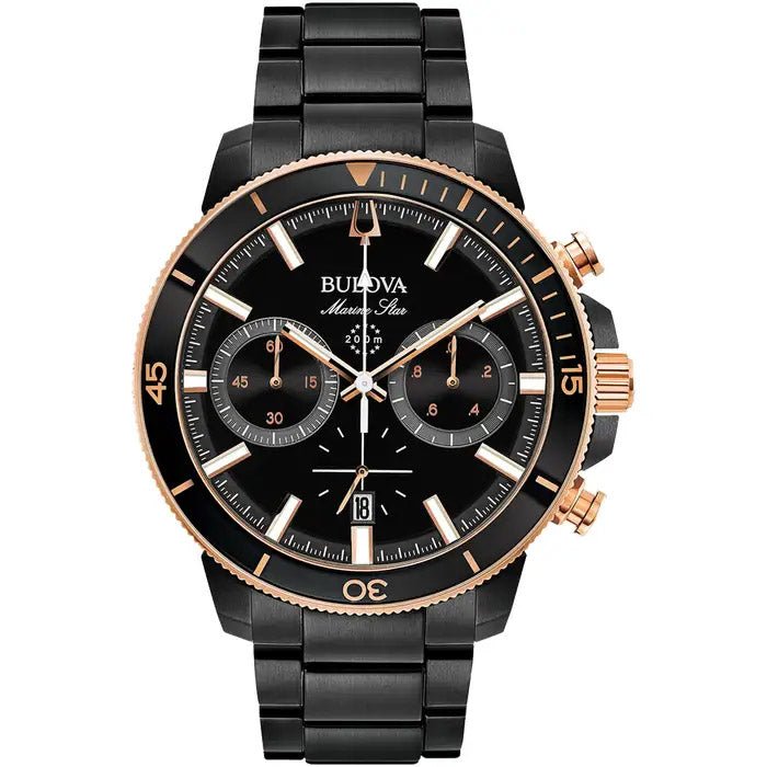 Bulova Marine Star Mens Black Watch 98b302 -korean beauty