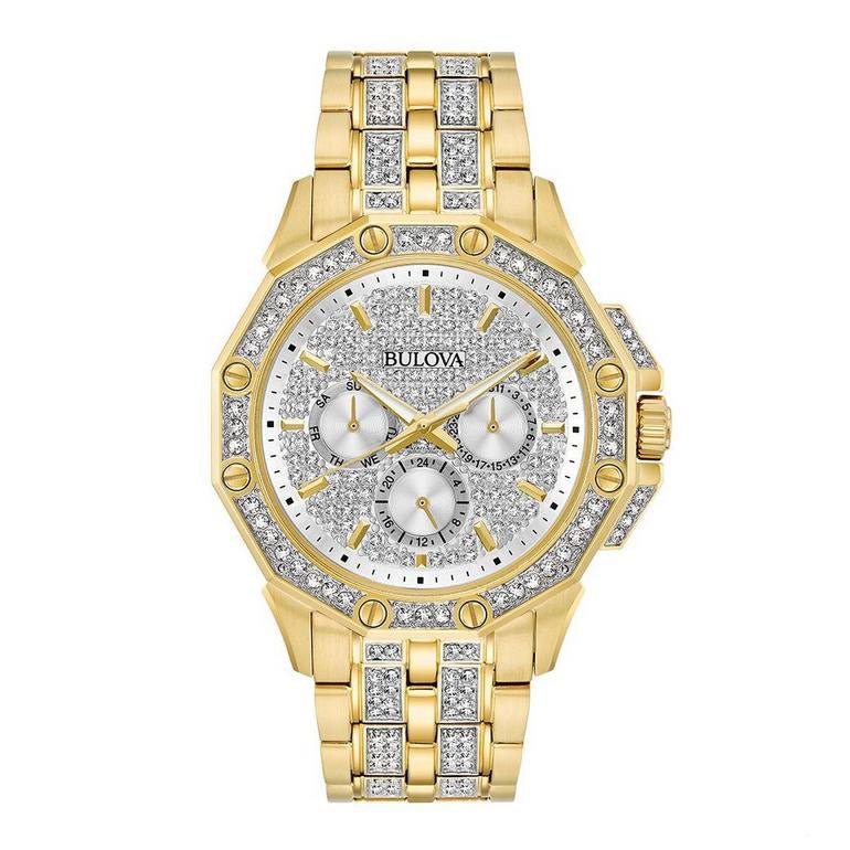 Bulova Crystal Mens Silver Watch 98c126 -korean beauty