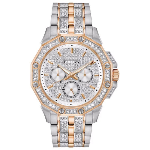 Bulova Crystal Mens Silver Watch 98c133 -korean beauty