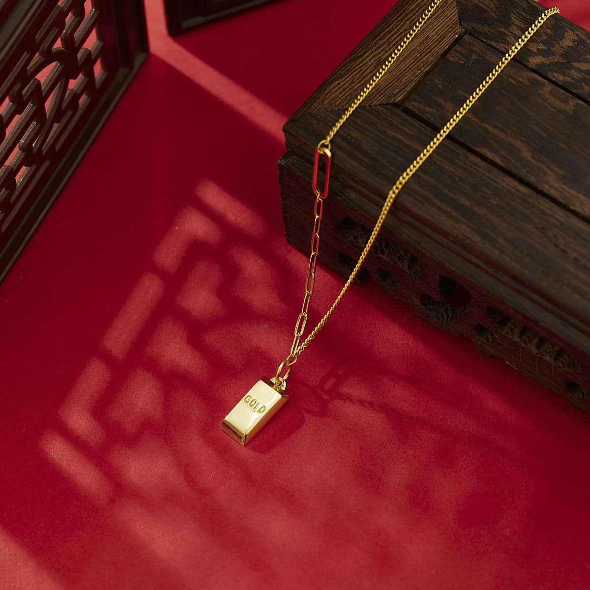 18K Gold-Plated Bar Pendant Necklace