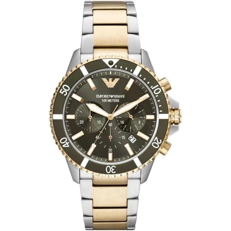 Emporio Armani Mens Watch Diver Chronograph 43mm Green Ar11361 -korean beauty