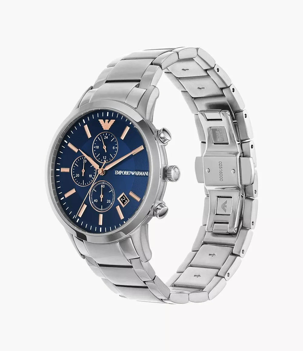 Emporio Armani Mens Ar11458 Rose Gold Tone Stainless Steel And Blue Leather Watch -korean beauty