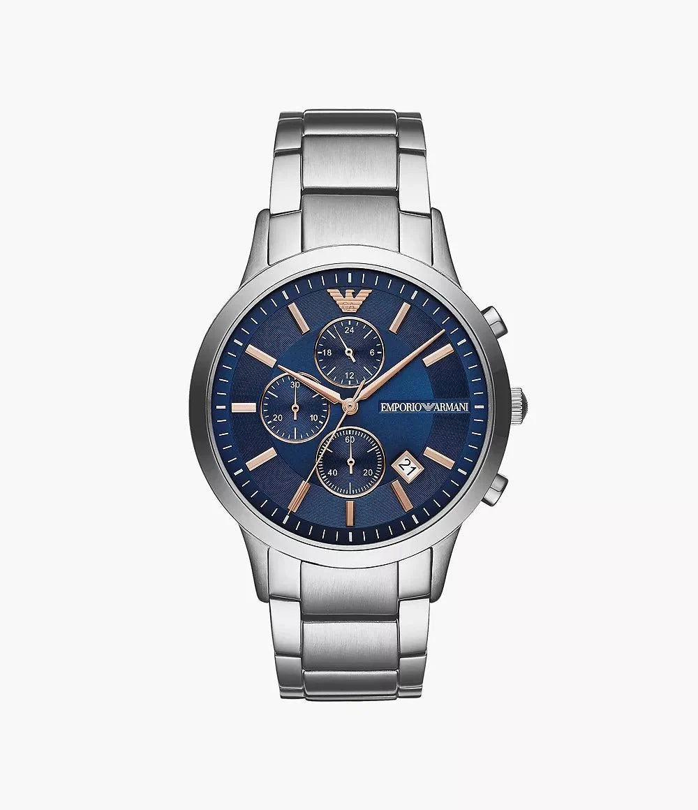 Emporio Armani Mens Ar11458 Rose Gold Tone Stainless Steel And Blue Leather Watch -korean beauty