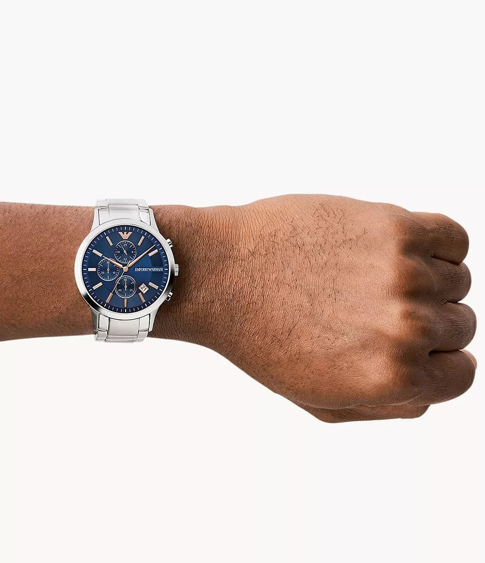 Emporio Armani Mens Ar11458 Rose Gold Tone Stainless Steel And Blue Leather Watch -korean beauty
