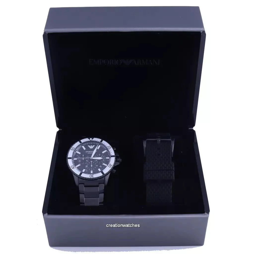 Emporio Armani Mens Ar80050 Black Ion Plated Stainless Steel Chronograph Watch -korean beauty