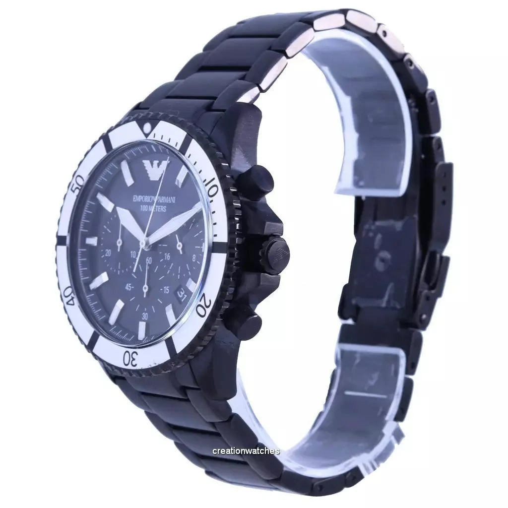 Emporio Armani Mens Ar80050 Black Ion Plated Stainless Steel Chronograph Watch -korean beauty
