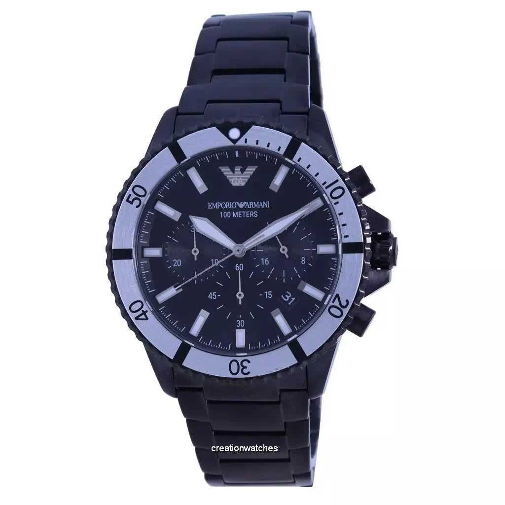 Emporio Armani Mens Ar80050 Black Ion Plated Stainless Steel Chronograph Watch -korean beauty