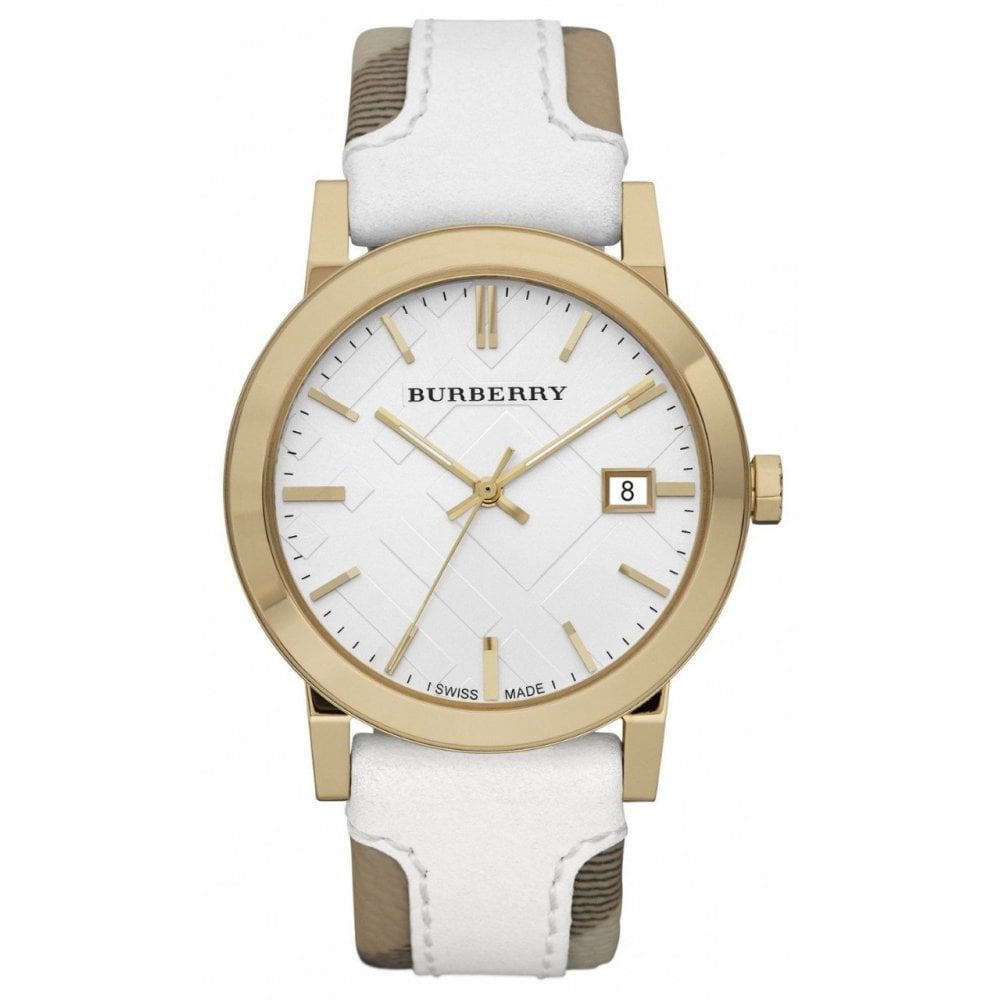 Burberry Watch The City Check Stamped White Gold Pvd Bu9015 -korean beauty