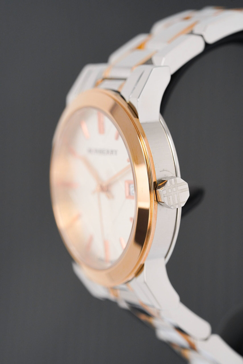 Burberry Ladies Watch Check Stamped Two Tone Bu9105 -korean beauty