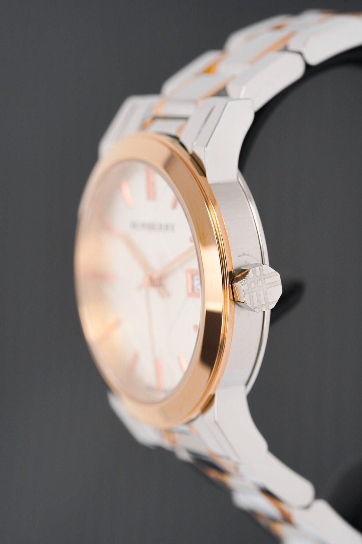 Burberry Ladies Watch Check Stamped Two Tone Bu9105 -korean beauty