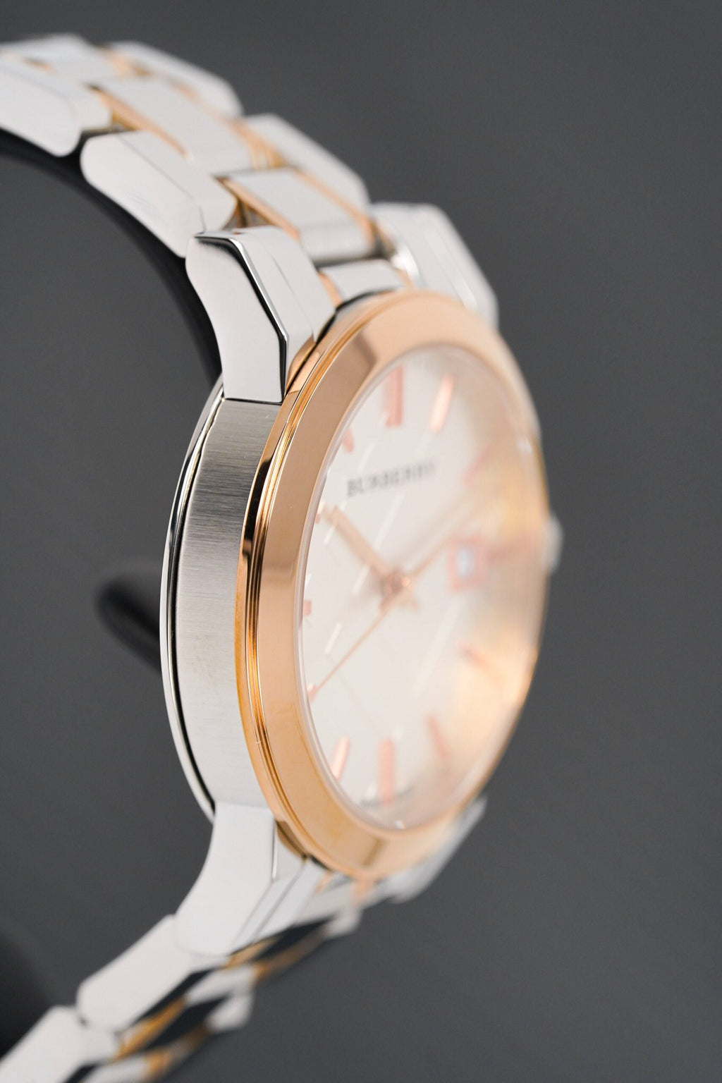 Burberry Ladies Watch Check Stamped Two Tone Bu9105 -korean beauty