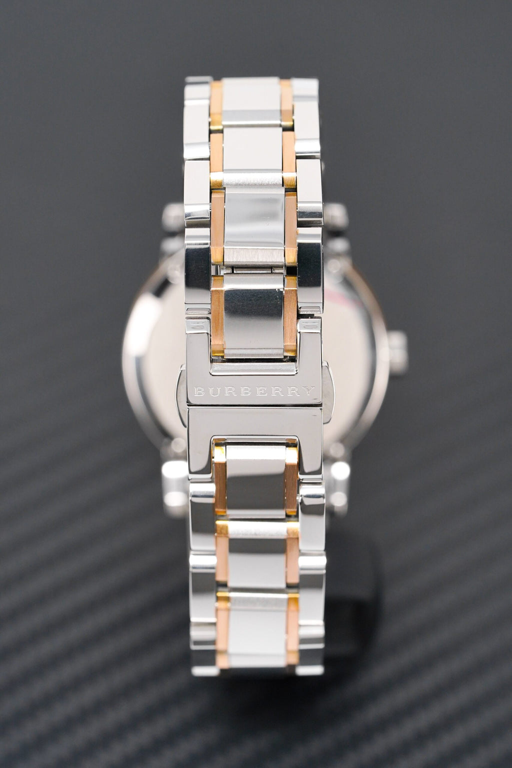 Burberry Ladies Watch Check Stamped Two Tone Bu9105 -korean beauty