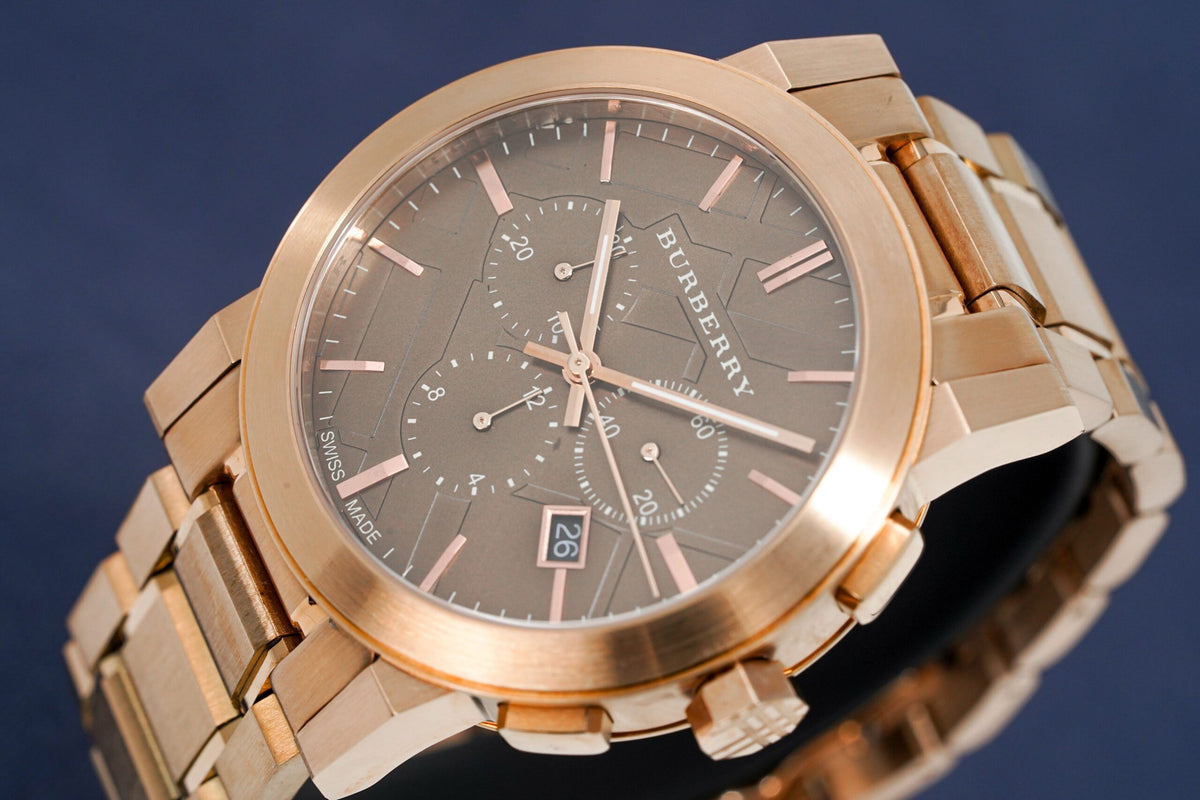 Burberry Mens Watch Chronograph The City Rose Gold Bu9353 -korean beauty