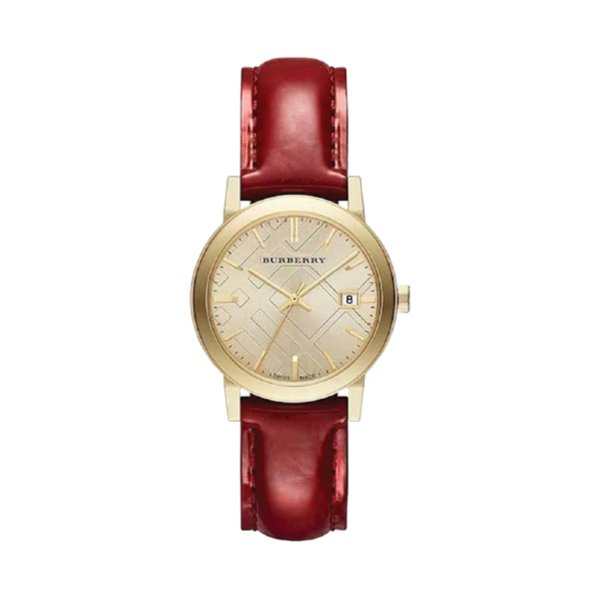 Burberry Gold Plated Red Patent Leather Women Watch Bu9140 -korean beauty