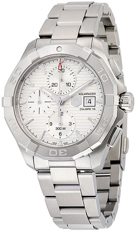 Tag Heuer Aquaracer Automatic Chronograph White Dial Silver Steel Strap Watch For Men Cay2111 Ba0927 -korean beauty