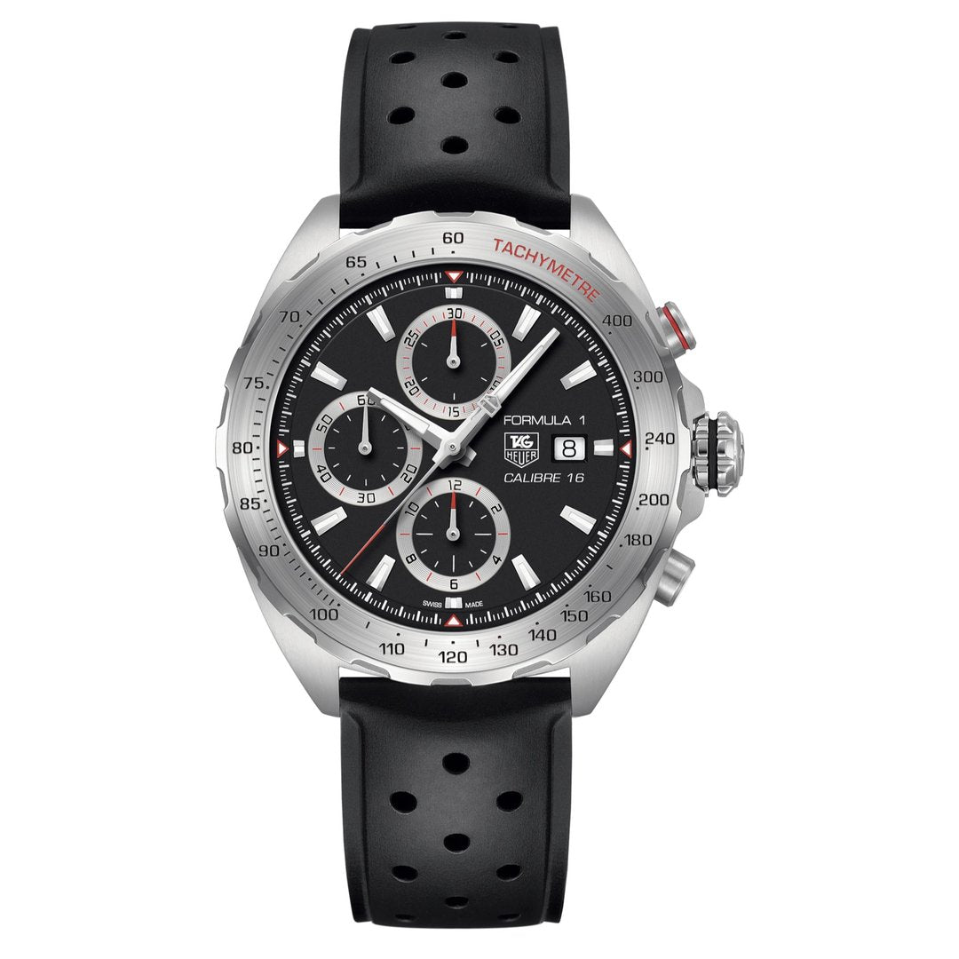 Tag Heuer Formula 1 Chronograph 43mm Automatic Mens Watch Stainless Steel Case With Black Rubber Strap Black Dial -korean beauty