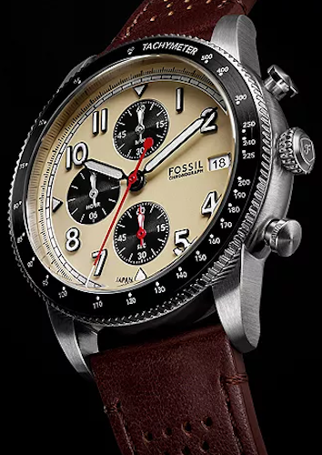 Fossil Sport Tourer Chronograph Brown Leather Strap Cream Dial Men S Watch Fs6042 -korean beauty