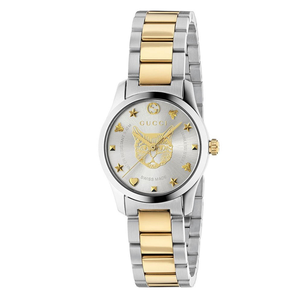 Gucci G Timeless Mystic Cat Steel And Gold Pvd Ladies Watch Ya126596 -korean beauty