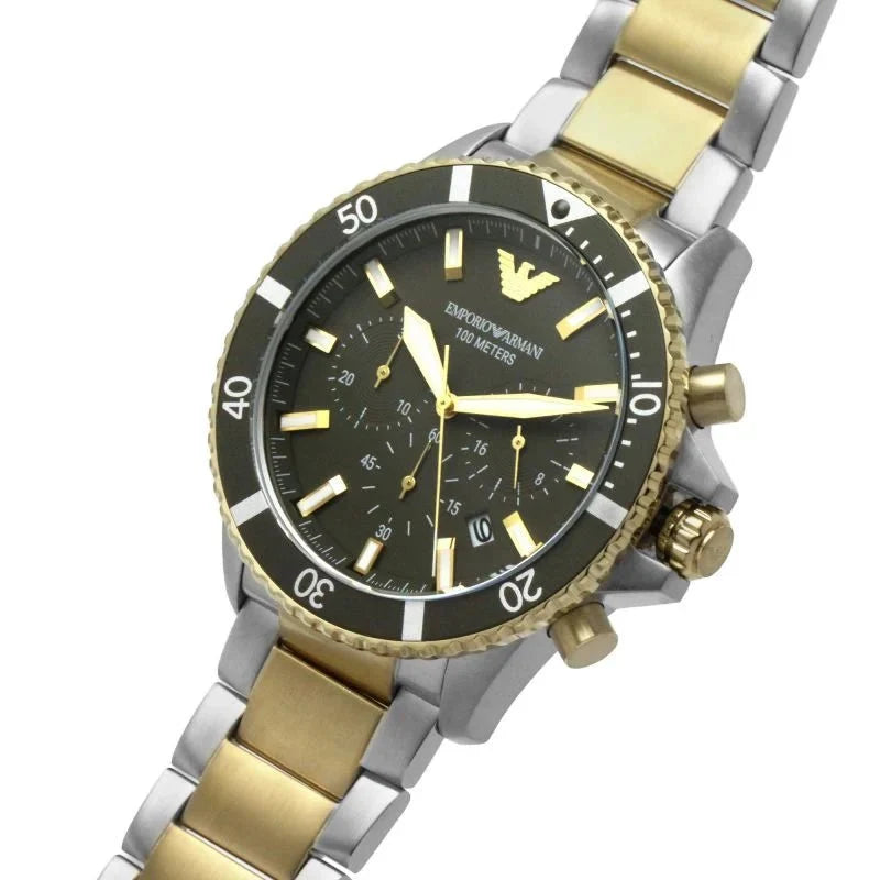 Emporio Armani Mens Watch Diver Chronograph 43mm Green Ar11361 -korean beauty