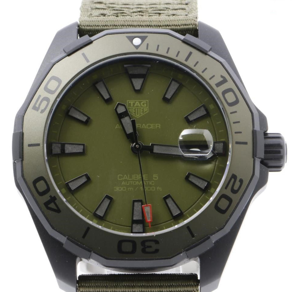 Tag Heuer Aquaracer Automatic Green Dial Khakhi Green Nylon Strap Watch For Men Way208e Fc8222 -korean beauty