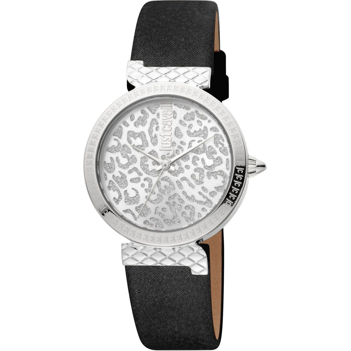 Just Cavalli Vibrazioni Leather Black Silver Leopard -korean beauty