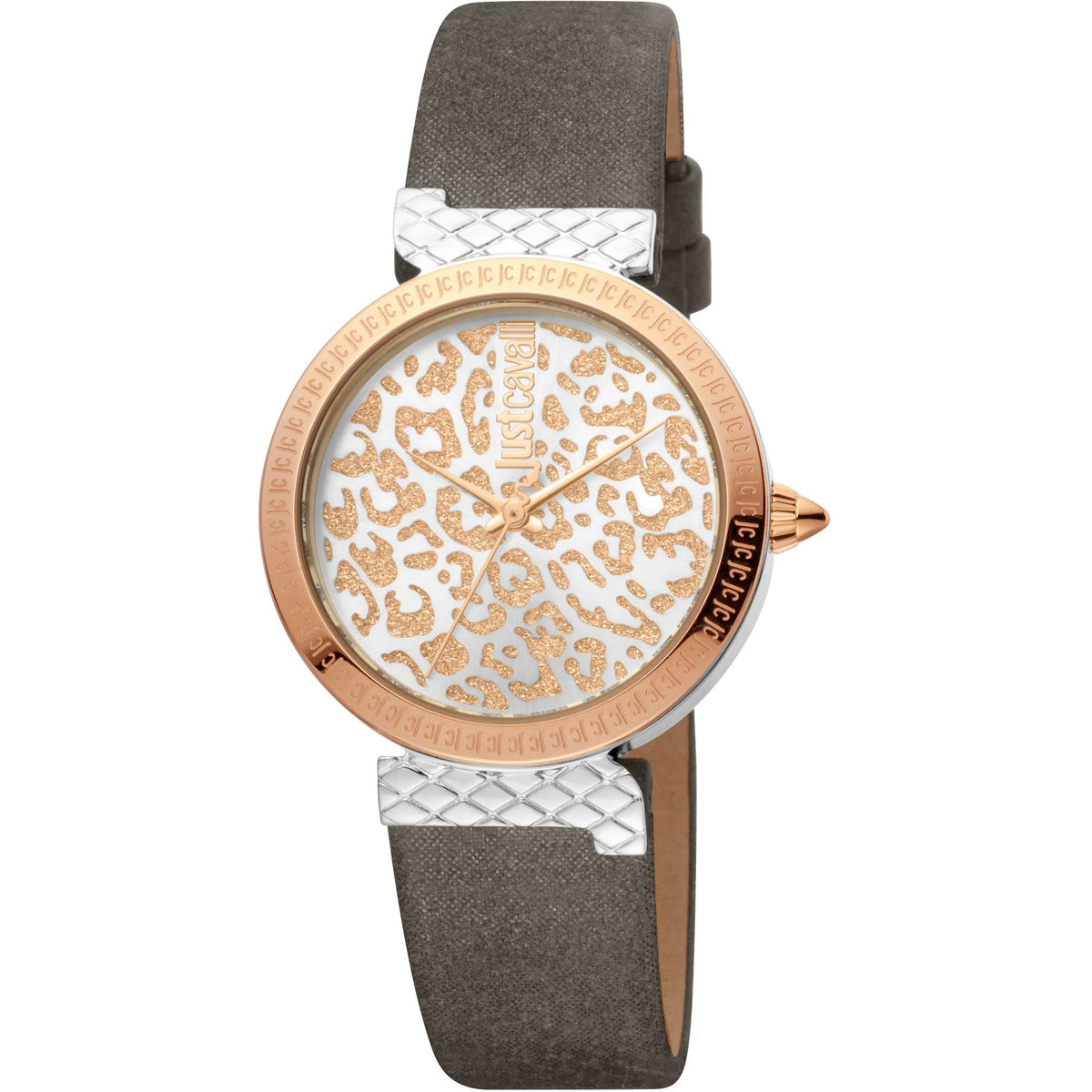 Just Cavalli Vibrazioni Leather Grey Rose Gold Leopard Glitter -korean beauty