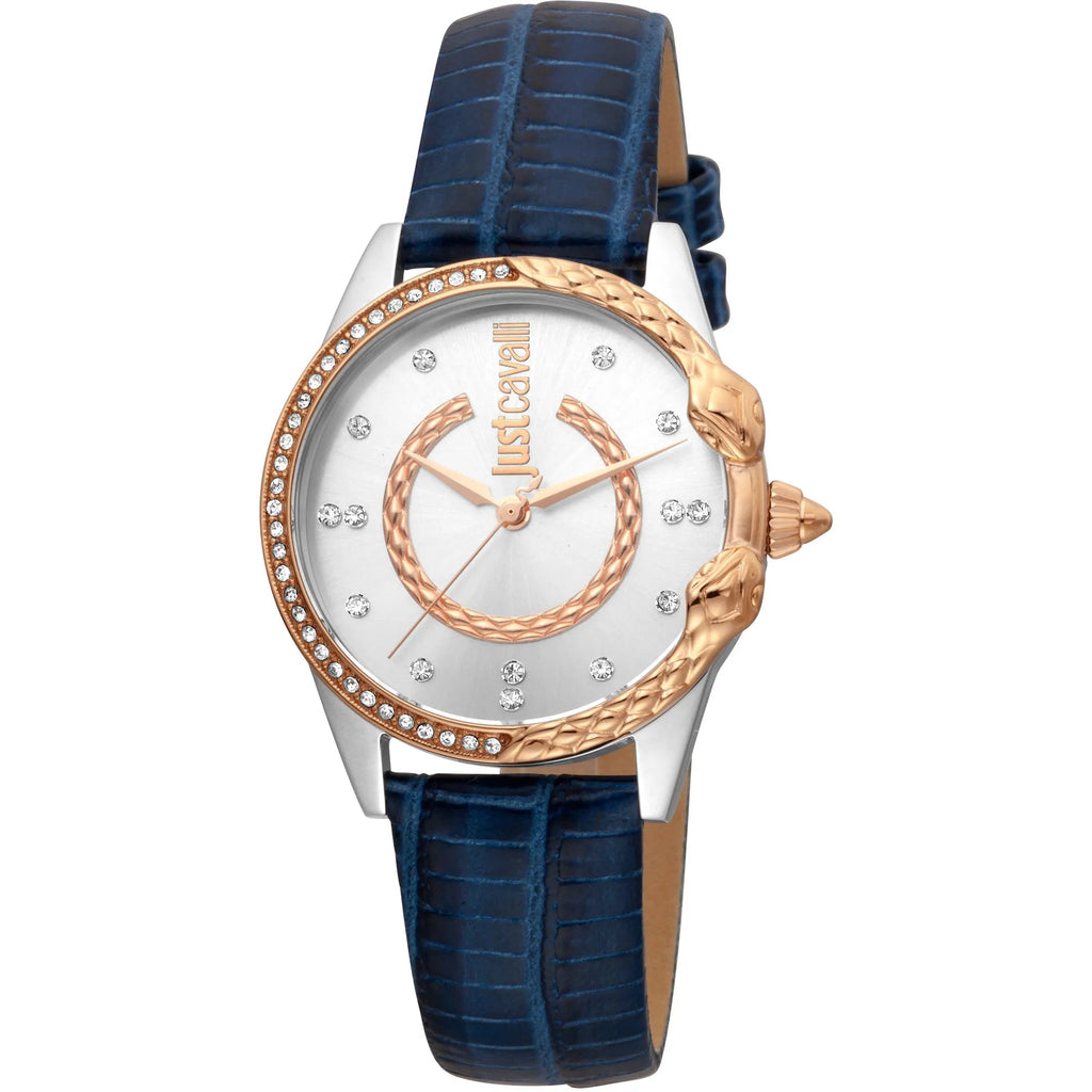 Just Cavalli JC Giro Leather Blue Silver Serpente Zircons -korean beauty