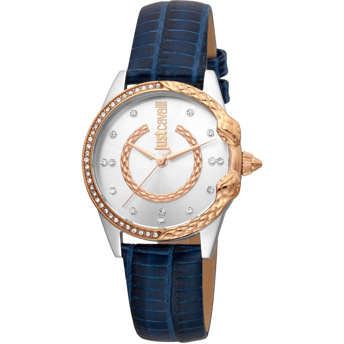 Just Cavalli JC Giro Leather Blue Silver Serpente Zircons -korean beauty