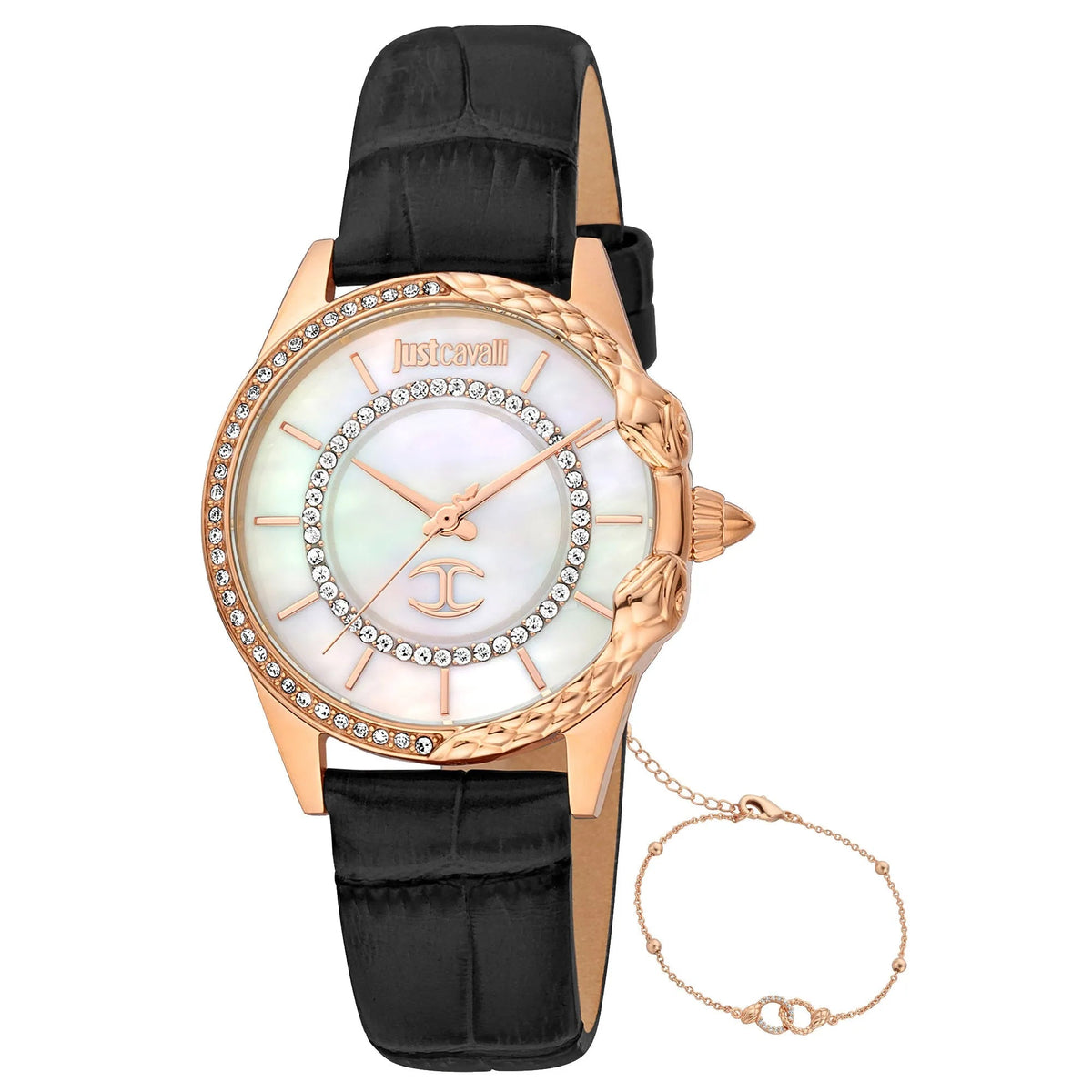 Just Cavalli Set Catena Black Rose Gold Leather -korean beauty