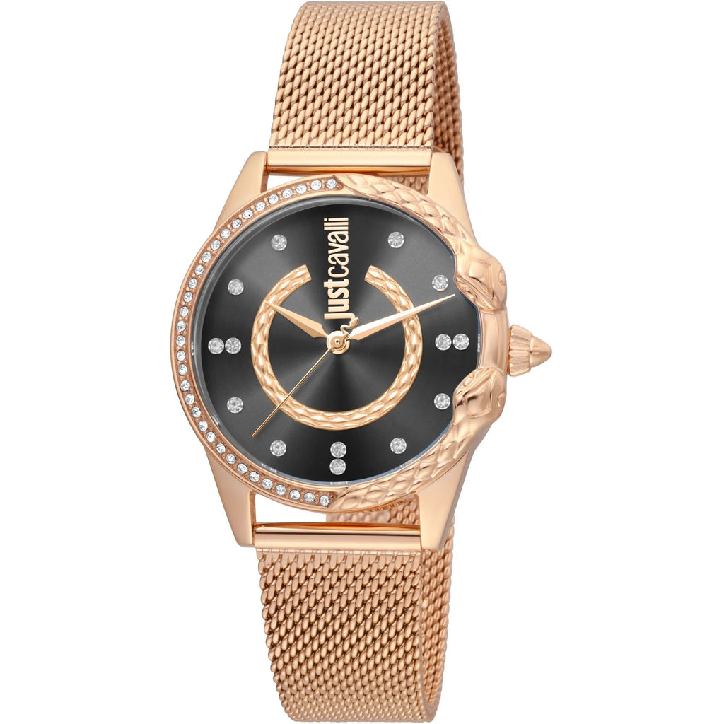 Just Cavalli JC Giro Steel Rose Gold Black Serpente Zircons -korean beauty