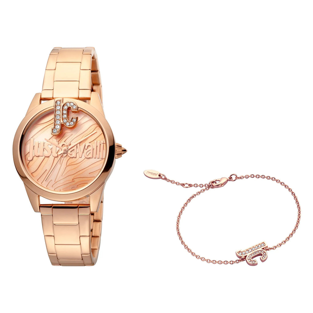 Just Cavalli Logomania SET Steel Rose Gold Zebra Zircons -korean beauty