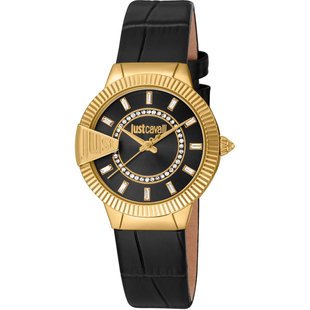 Just Cavalli Puntale Black Leather Yellow Gold -korean beauty