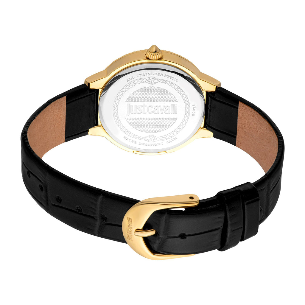 Just Cavalli Puntale Black Leather Yellow Gold -korean beauty