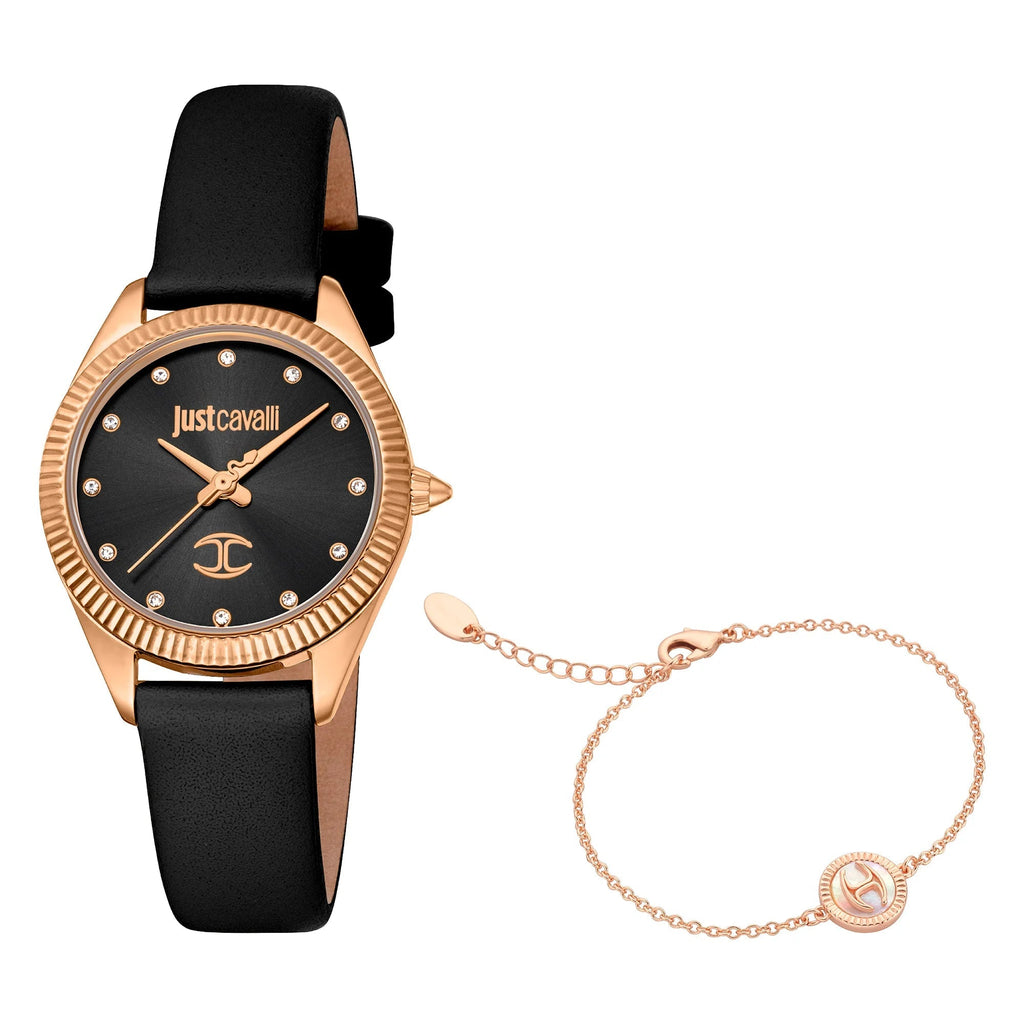Just Cavalli Pacentro Leather Black Rose Gold -korean beauty