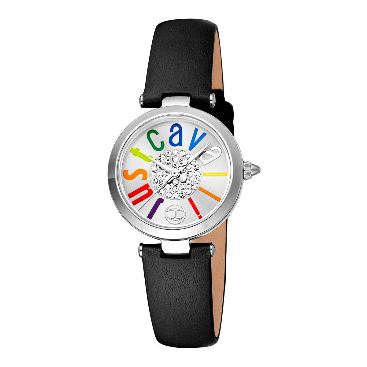 Just Cavalli Modena Leather Black Silver Multicolor -korean beauty