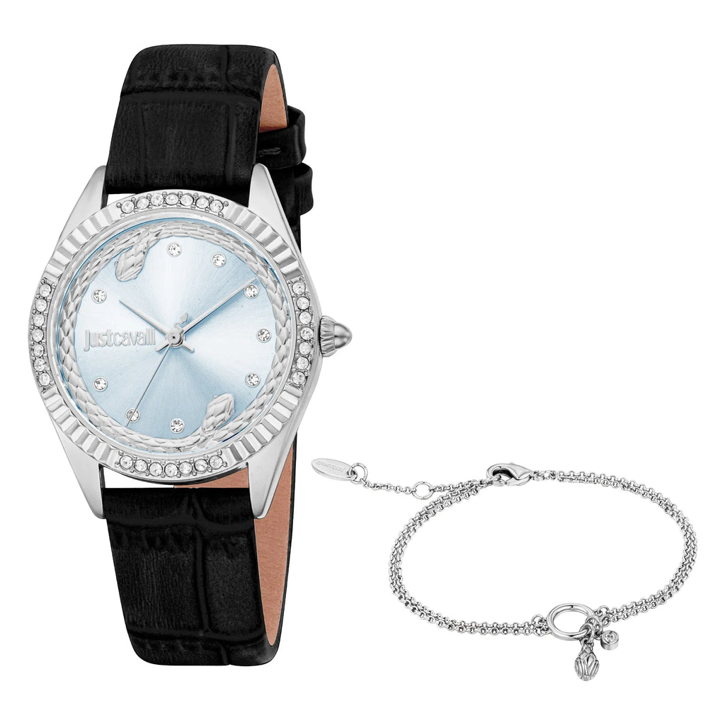 Just Cavalli Vittoria Glam Leather Black Light Blue -korean beauty
