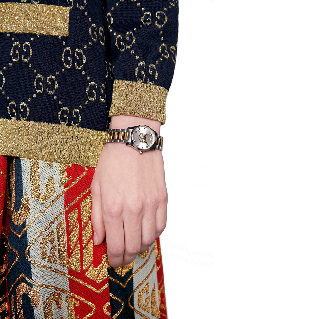 Gucci G Timeless Mystic Cat Steel And Gold Pvd Ladies Watch Ya126596 -korean beauty
