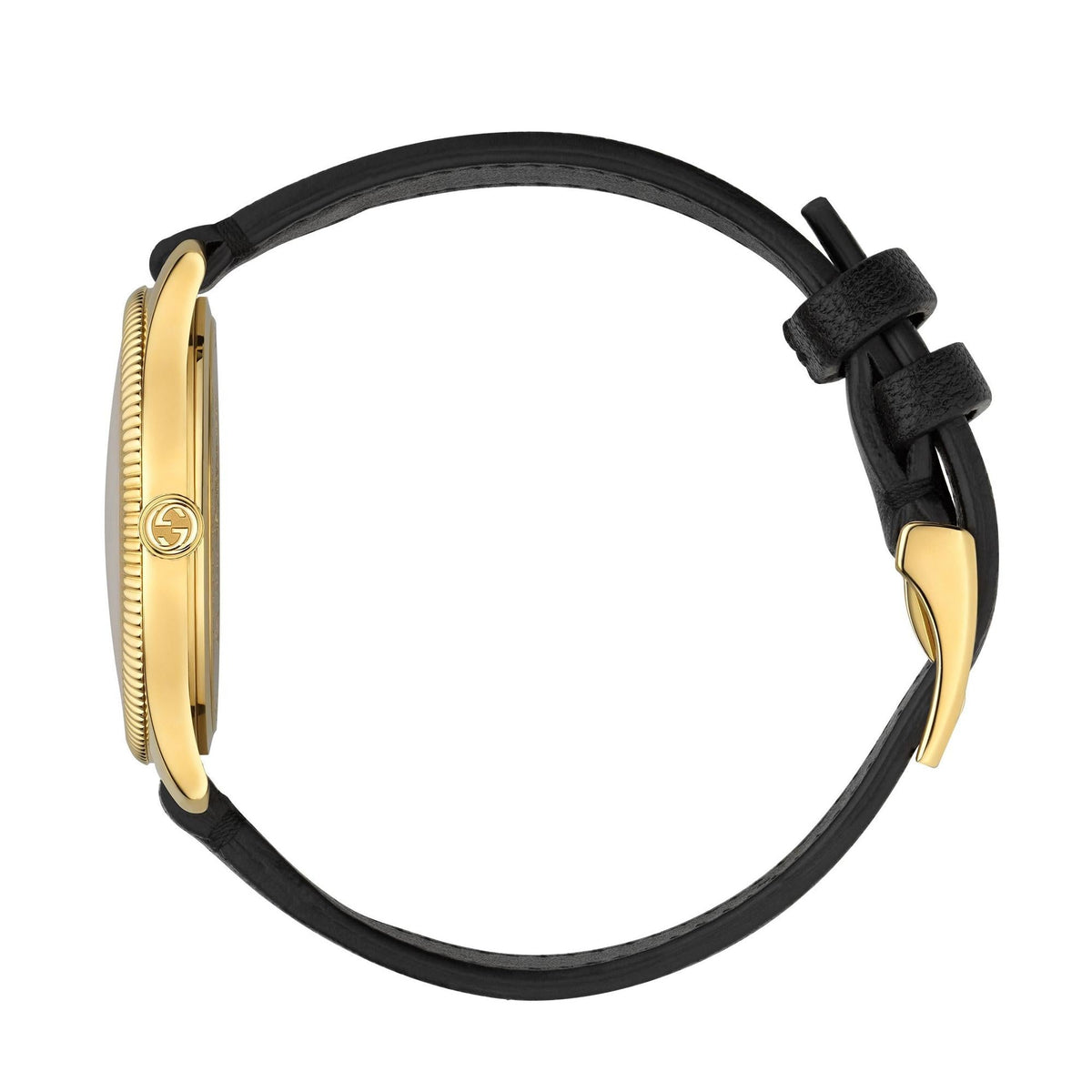 Gucci G Timeless Gold Tone Black Leather Quartz Watch Ya1264181 -korean beauty