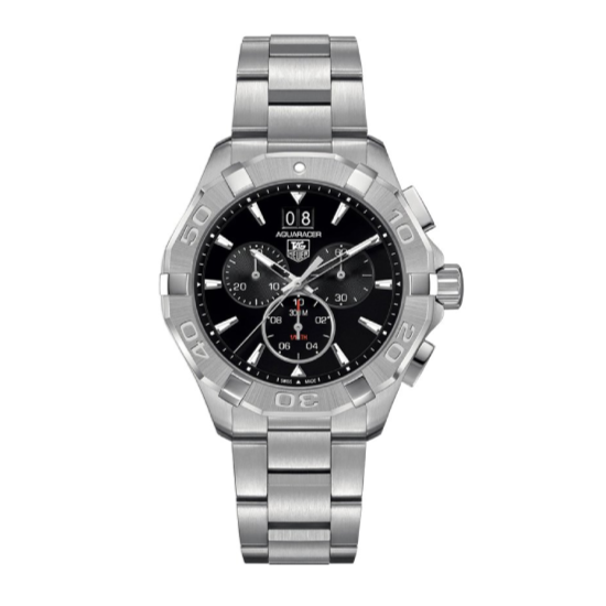 Tag Heuer Aquaracer Quartz Chronograph Black Dial Silver Steel Strap Watch For Men Cay1110 Ba0927 -korean beauty