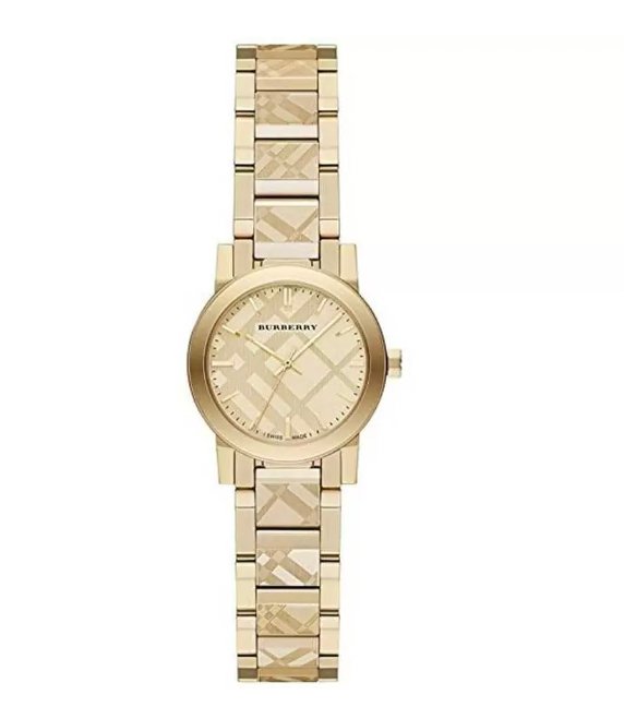 Burberry Ladies Watch The City Engraved Check Gold Bu9234 -korean beauty