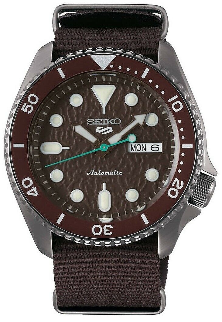 Seiko 5 Sports SRPD85K1 Automatic Brown Dial Nylon Strap Mens Watch -korean beauty