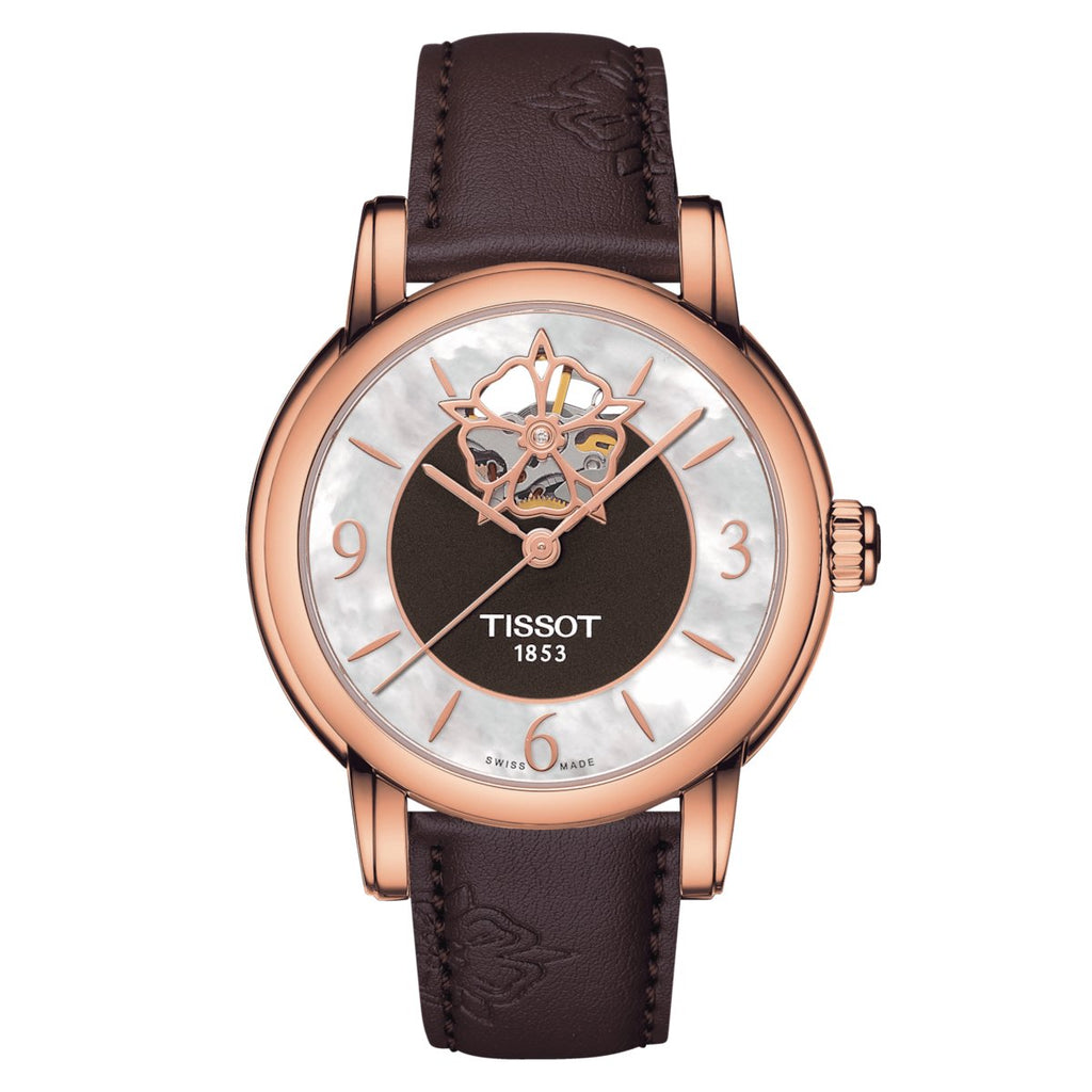 Tissot Ladies Automatic Watch Heart Flower 35mm Powermatic 80 Brown T0502073711704 -korean beauty