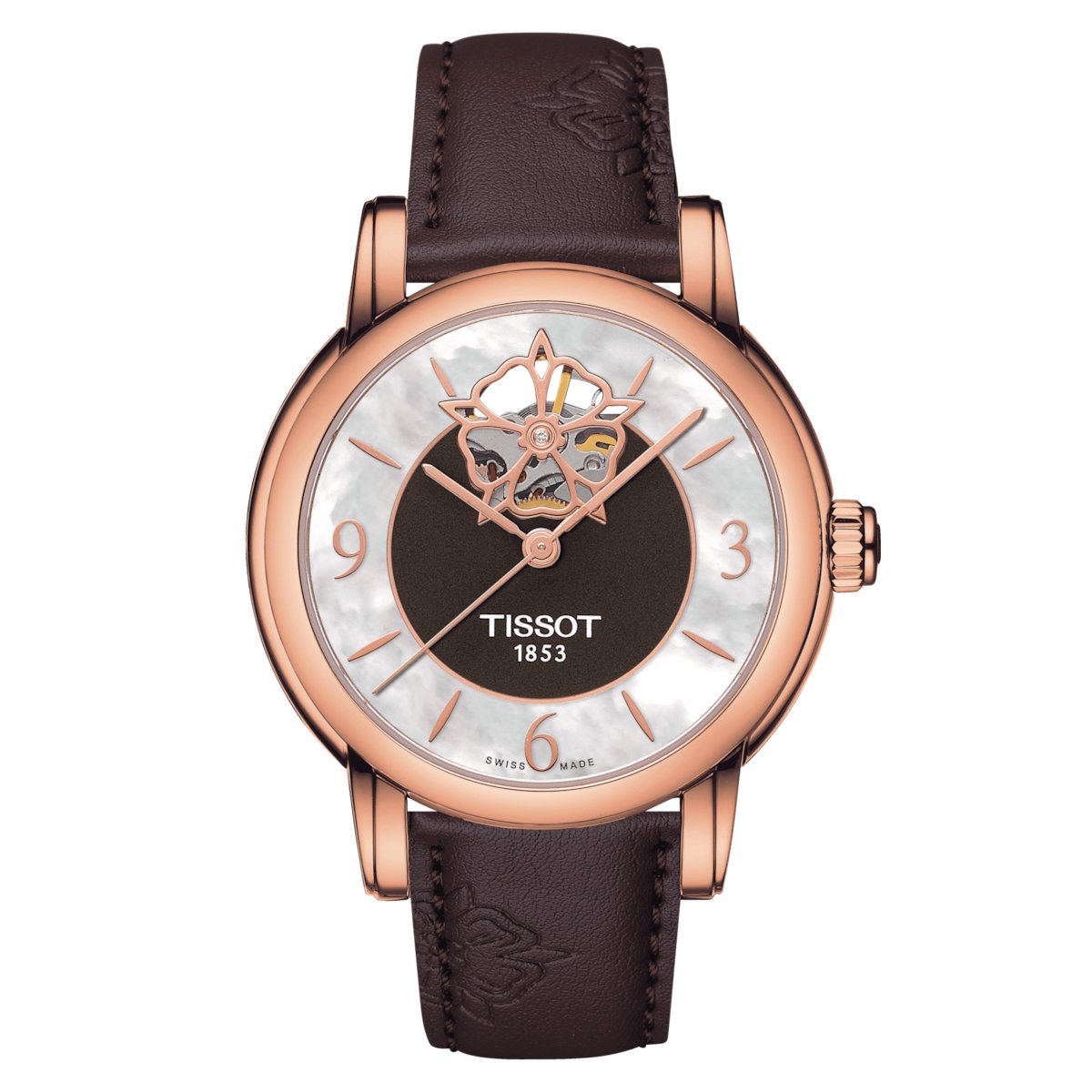 Tissot Ladies Automatic Watch Heart Flower 35mm Powermatic 80 Brown T0502073711704 -korean beauty