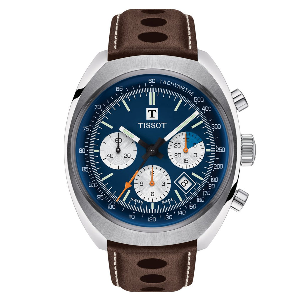 Tissot Mens Watch T Heritage 1973 Chronograph 43mm Blue Brown T1244271604100 -korean beauty